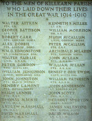 Photograph of World War 1 names on Killearn War Memorial